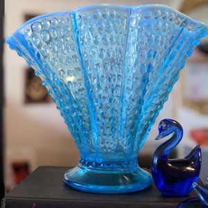 Opalescent Blue Hobnail Fan Vase